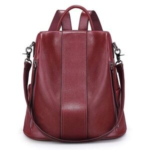 S-Zone antitheft leather backpack purse rucksack shoulder wine Burgandy Bag Med.